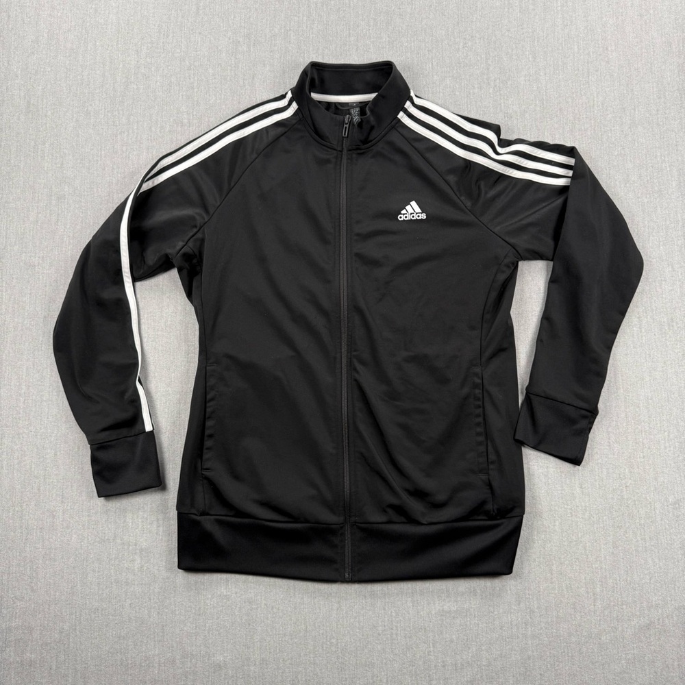 adidas Black Zip-Up‎ Jacket with White Logo